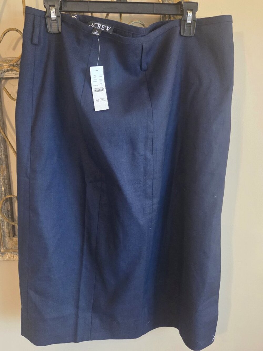 NWT J.Crew Stretch Linen Blend Midi Pencil Skirt Navy Women's 16